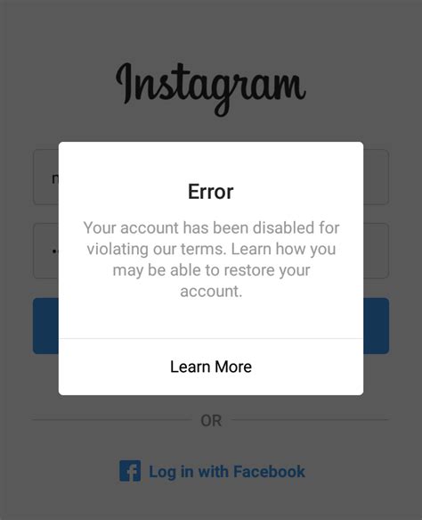 Instagram account disabled - If your Instagram account was disabled, you'll see a message when you try to log in.